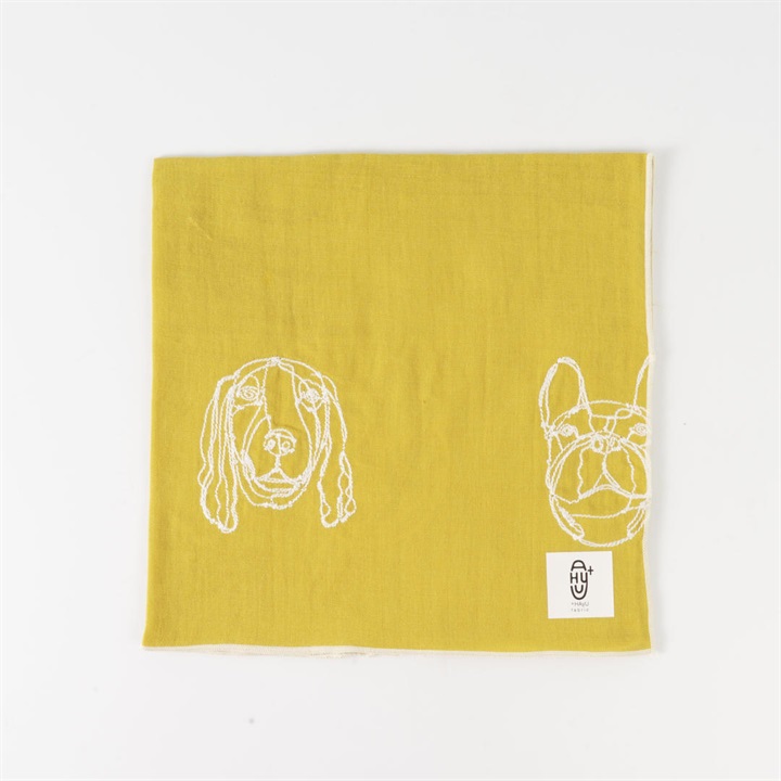【＋HAyU】Wガーゼ刺繍ハンカチ DOG柄