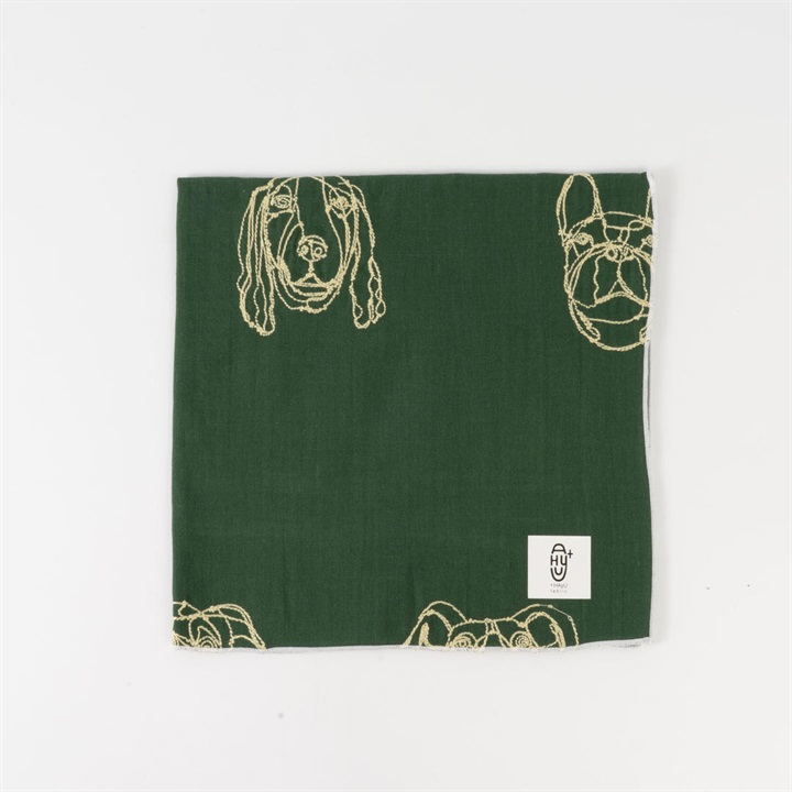 【＋HAyU】Wガーゼ刺繍ハンカチ DOG柄