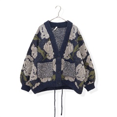【Lupilien】ブークレジャガード 長袖コクーンニットカーディガン(229.NAVY FLOWER)