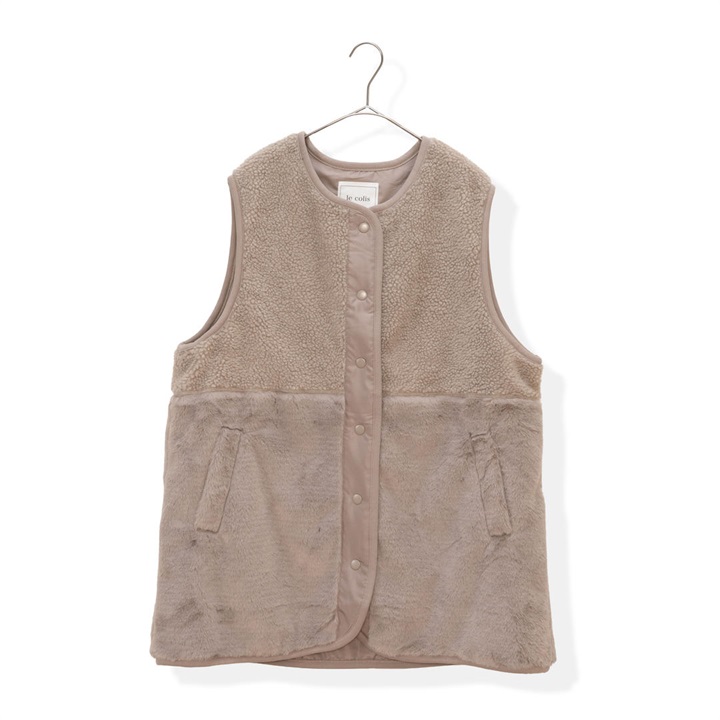 【le colis】ボア×ファー 前開き切替ロングベスト
