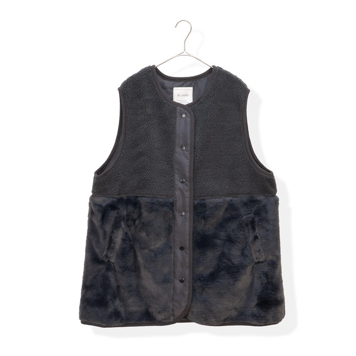 【le colis】ボア×ファー 前開き切替ロングベスト