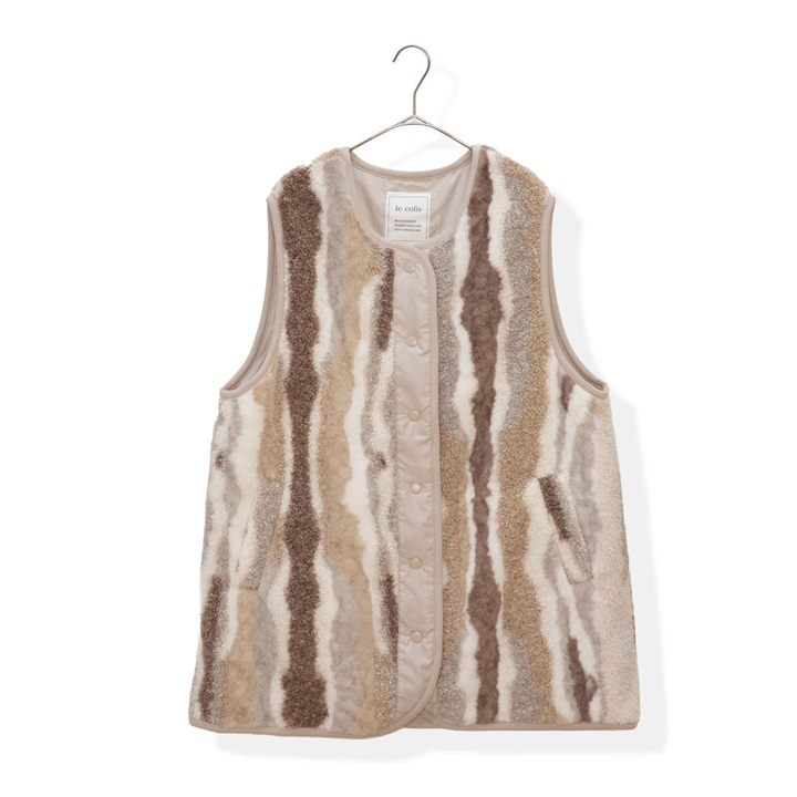 【le colis】ボア×ファー 前開き切替ロングベスト