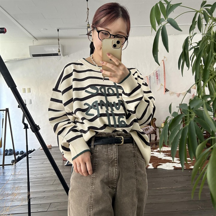 【le colis】スウェットライク 長袖ニットプルオーバー