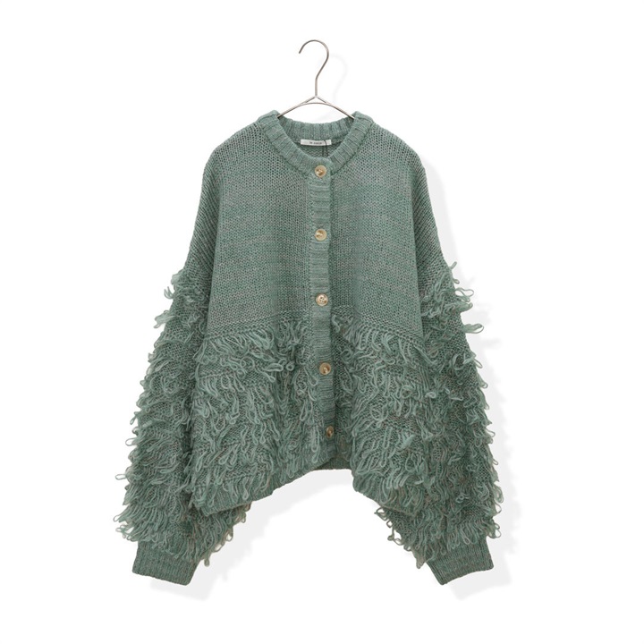 【le colis】ループ編み切替 長袖ニットカーディガン