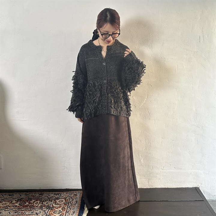 【le colis】ループ編み切替 長袖ニットカーディガン