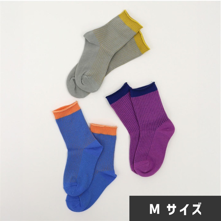 【stample】配色リブ クルーソックス3P
