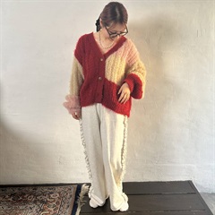 【POU DOU DOU】カラーブロック 長袖ニットカーディガン