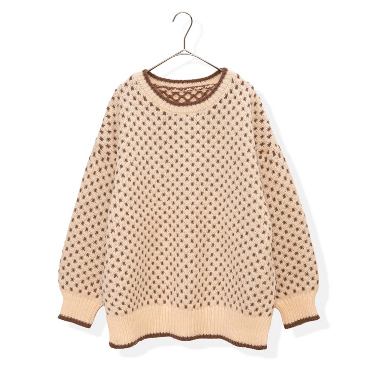 【PAGE ONE】ジャガード編み 長袖ニットプルオーバー