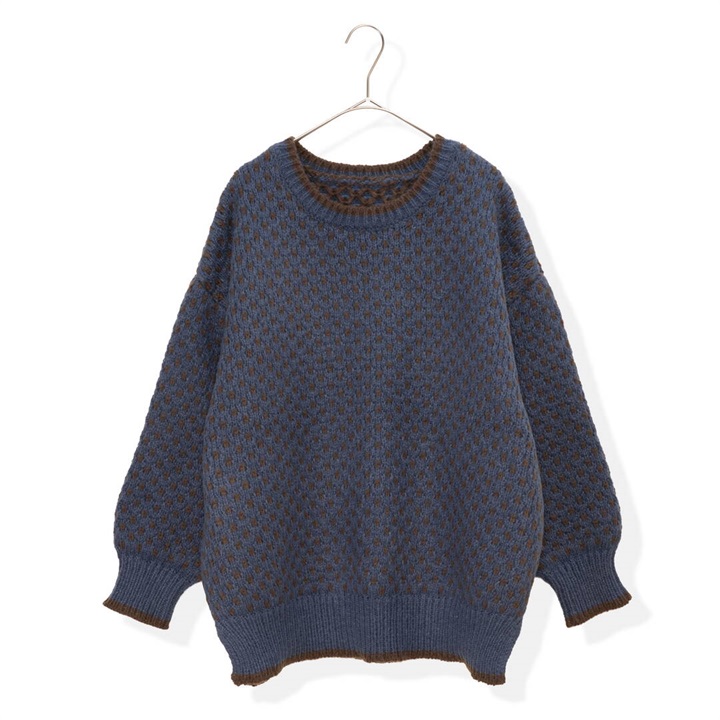 【PAGE ONE】ジャガード編み 長袖ニットプルオーバー