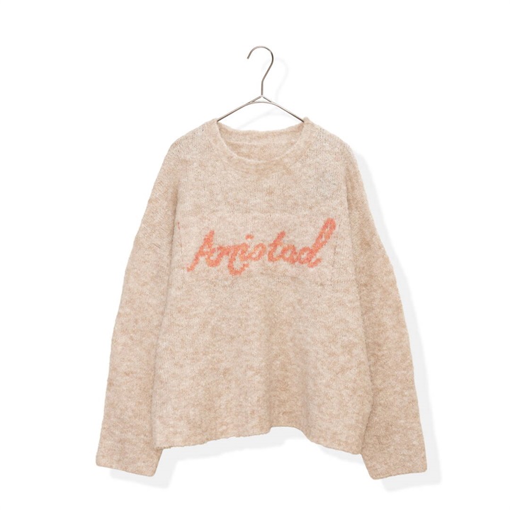 【PAGE ONE】ロゴ入りブークレ 長袖ニットプルオーバー