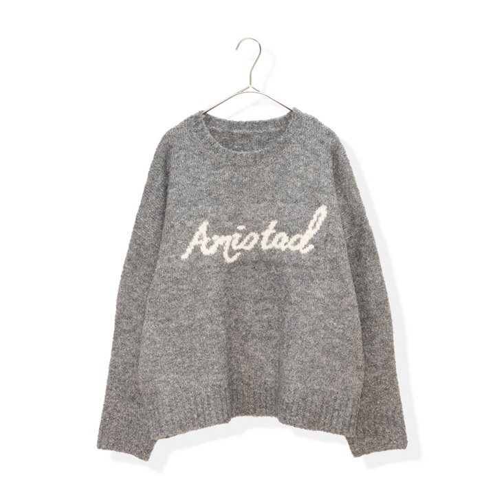 【PAGE ONE】ロゴ入りブークレ 長袖ニットプルオーバー