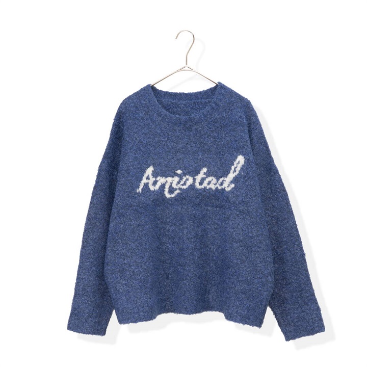 【PAGE ONE】ロゴ入りブークレ 長袖ニットプルオーバー