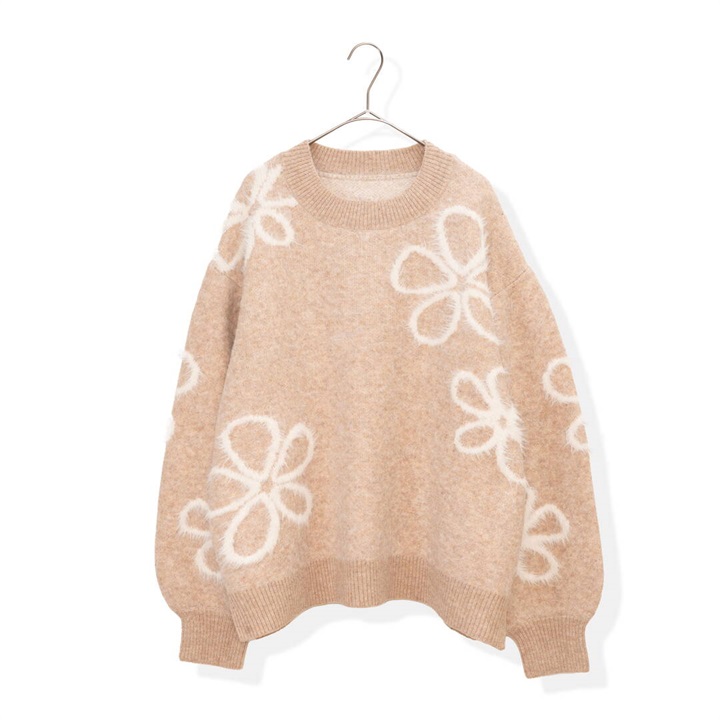 【PAGE ONE】フェザージャガード 長袖ニットプルオーバー