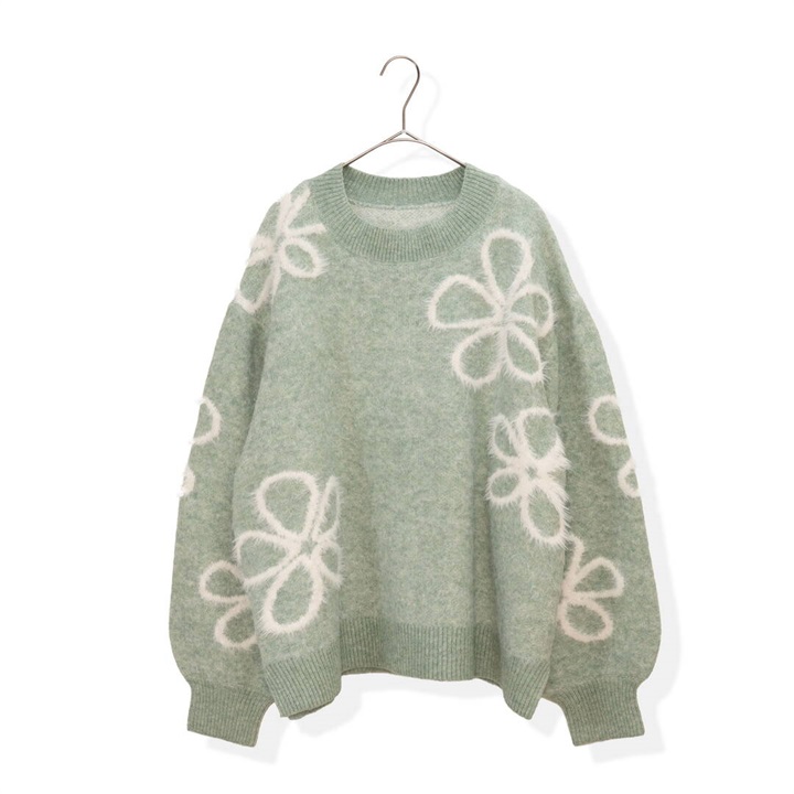 【PAGE ONE】フェザージャガード 長袖ニットプルオーバー