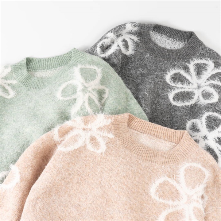 PAGE ONE】フェザージャガード 長袖ニットプルオーバー｜てんとてん