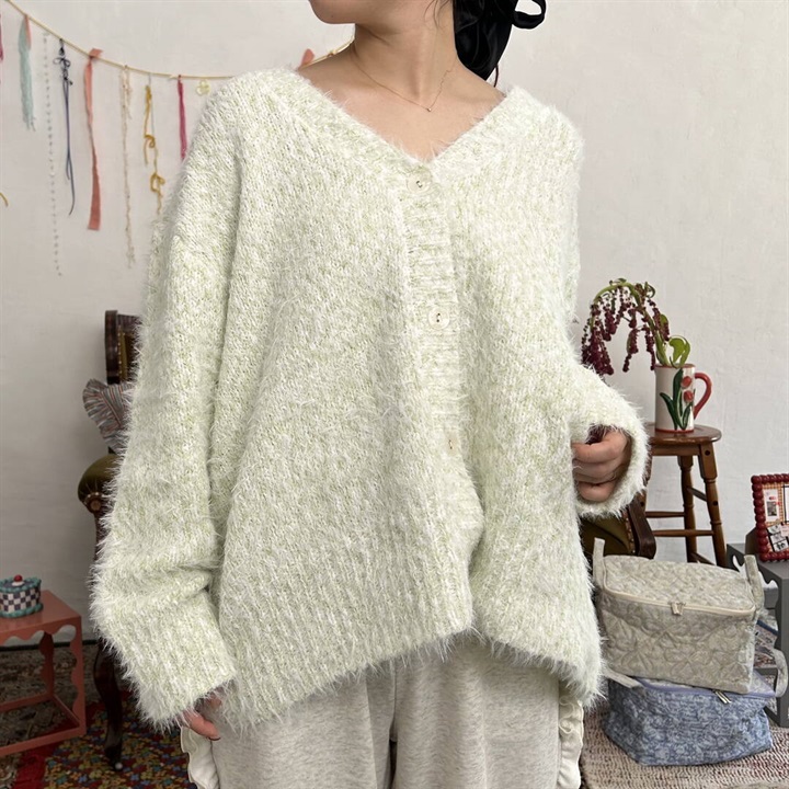 【PAGE ONE】フェザーヤーン 長袖ニットカーディガン