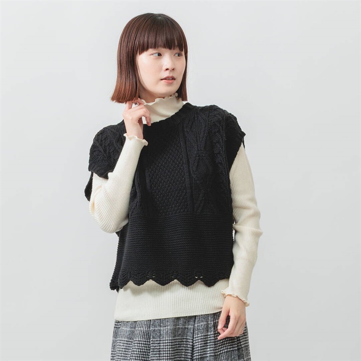 【M.M.O】柄編み プルオーバーベスト
