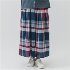 【M.M.O】先染めチェック柄 ロングスカート(96 ネイビー)