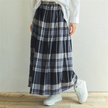 【M.M.O】先染めチェック柄 ロングスカート
