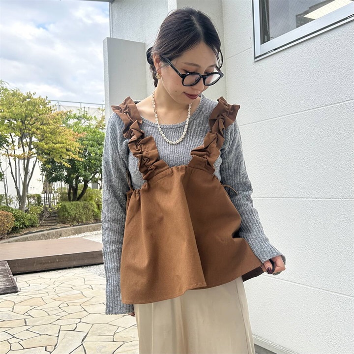 【Lupilien】微起毛ツイルジャンパーベスト(082 CAMEL)