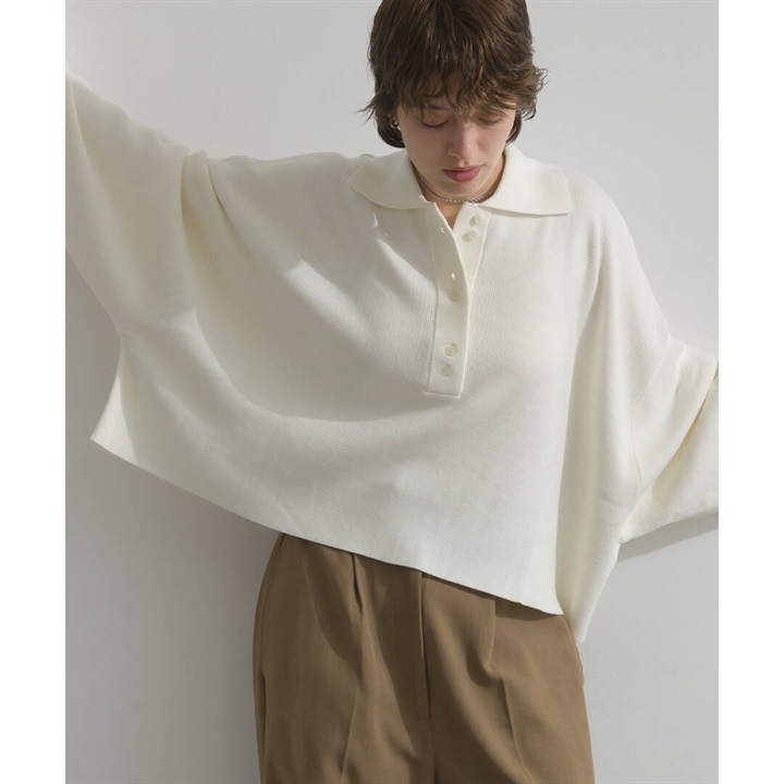 【en haut】長袖ポロニットプルオーバー