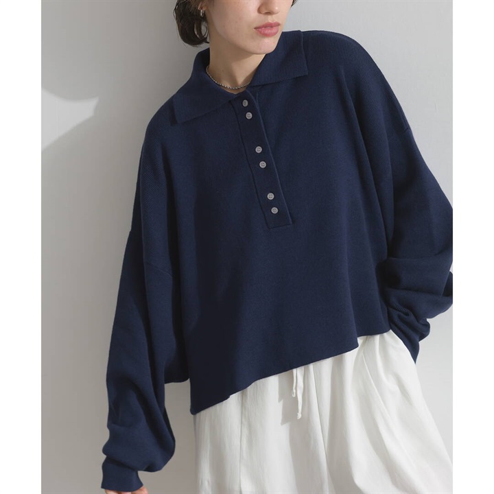 【en haut】長袖ポロニットプルオーバー