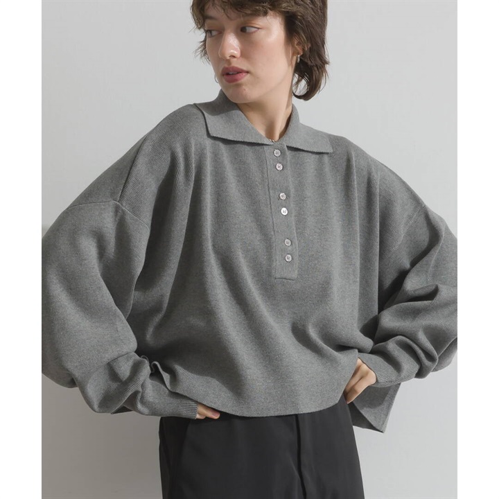 【en haut】長袖ポロニットプルオーバー