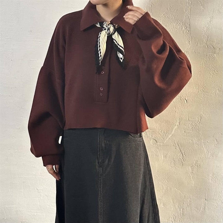【en haut】長袖ポロニットプルオーバー