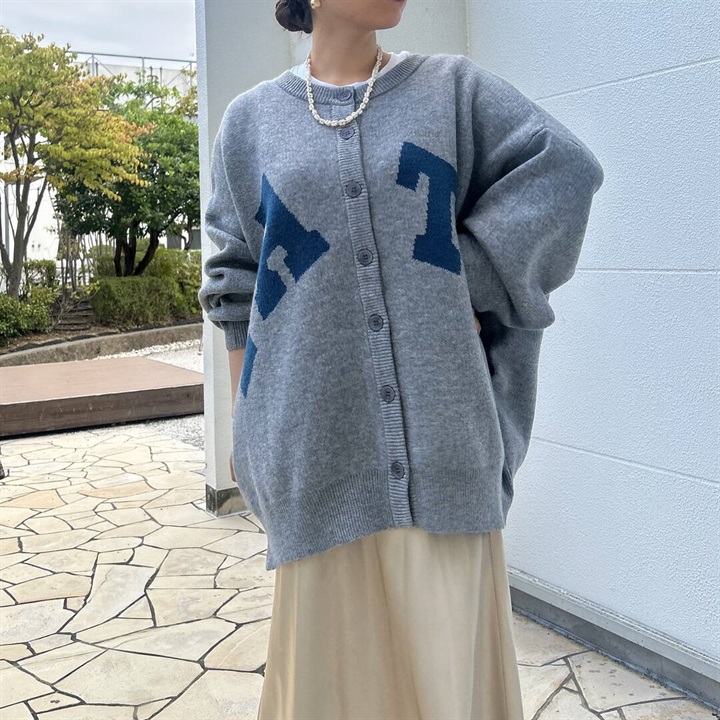 【Lupilien】BIGロゴ 長袖ジャガードニットカーディガン