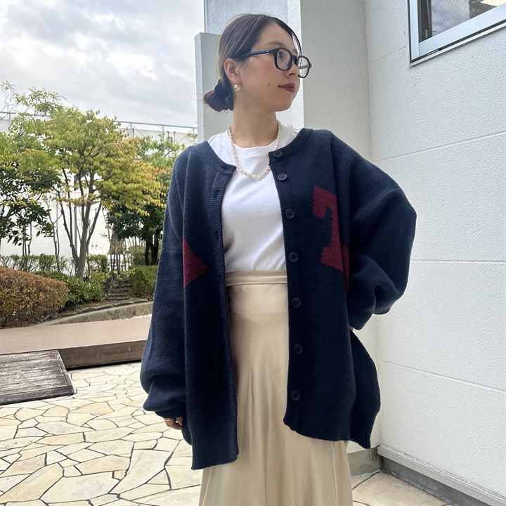 【Lupilien】BIGロゴ 長袖ジャガードニットカーディガン