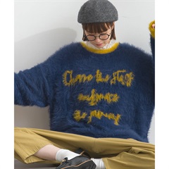 【Lupilien】長袖シャギーニットプルオーバー(032 NAVY)