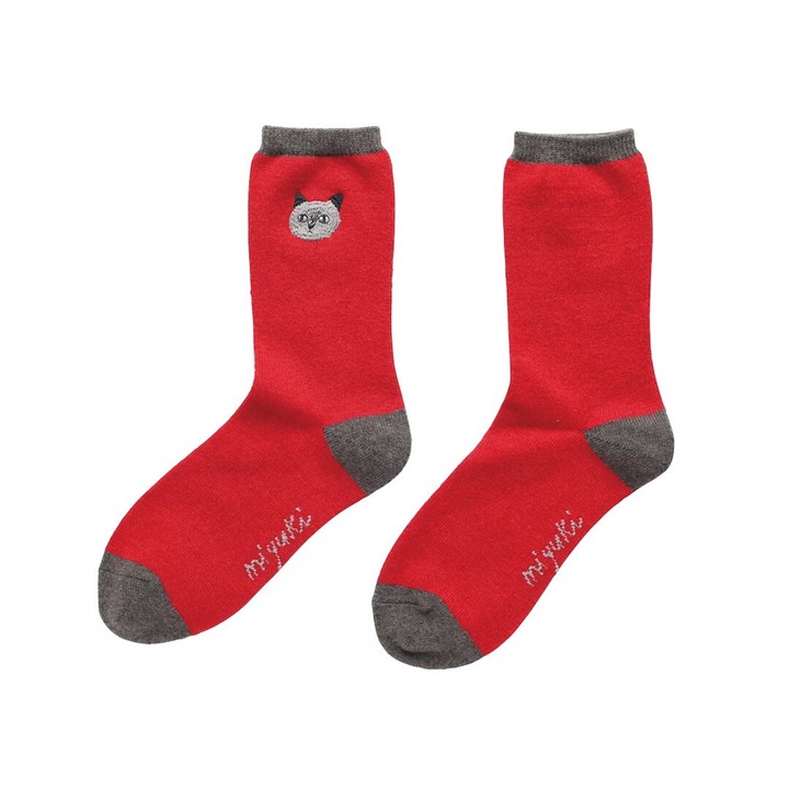 【松尾ミユキ】Wool Blend EMB'D-cat ウール混 ソックス