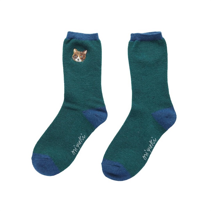 【松尾ミユキ】Wool Blend EMB'D-cat ウール混 ソックス