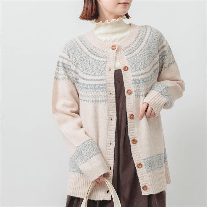 【M.M.O】求心柄 長袖ニットカーディガン