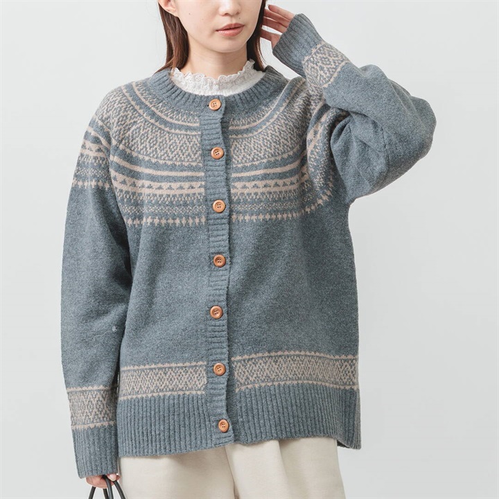 【M.M.O】求心柄 長袖ニットカーディガン