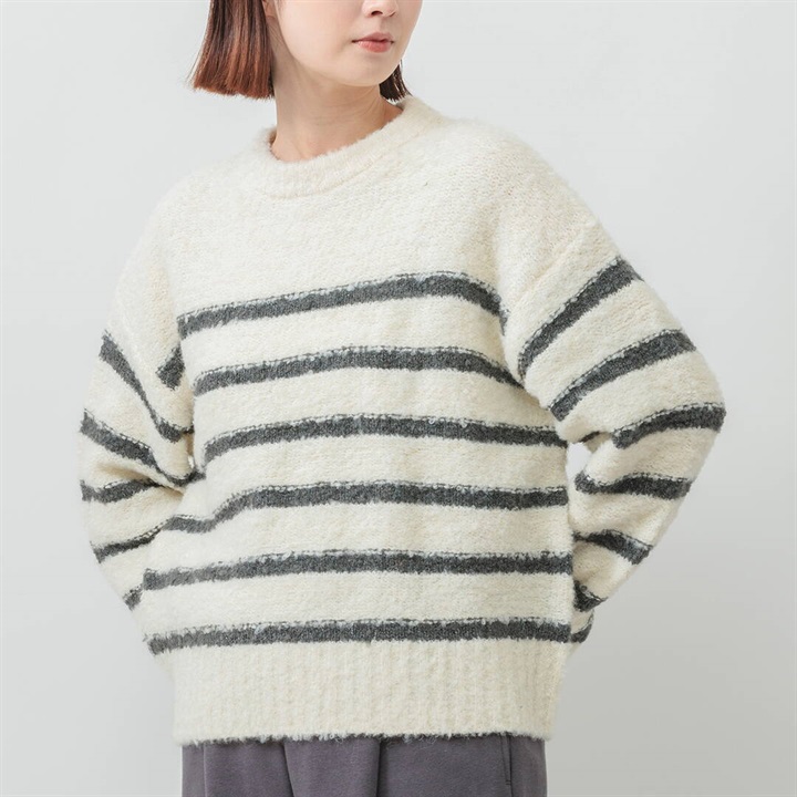 【M.M.O】パネルボーダー 長袖ニットプルオーバー