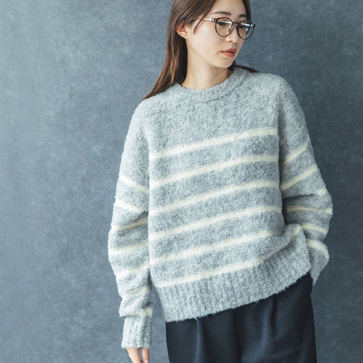 【M.M.O】パネルボーダー 長袖ニットプルオーバー