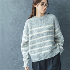 【M.M.O】パネルボーダー 長袖ニットプルオーバー(04 杢グレー×オフ)