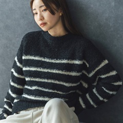 【M.M.O】パネルボーダー 長袖ニットプルオーバー(07 ブラック×オフ)