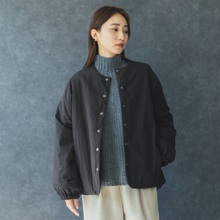 【M.M.O】軽量中綿入り ノーカラーブルゾン