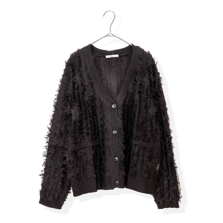 【le colis】長袖フリンジニットカーディガン