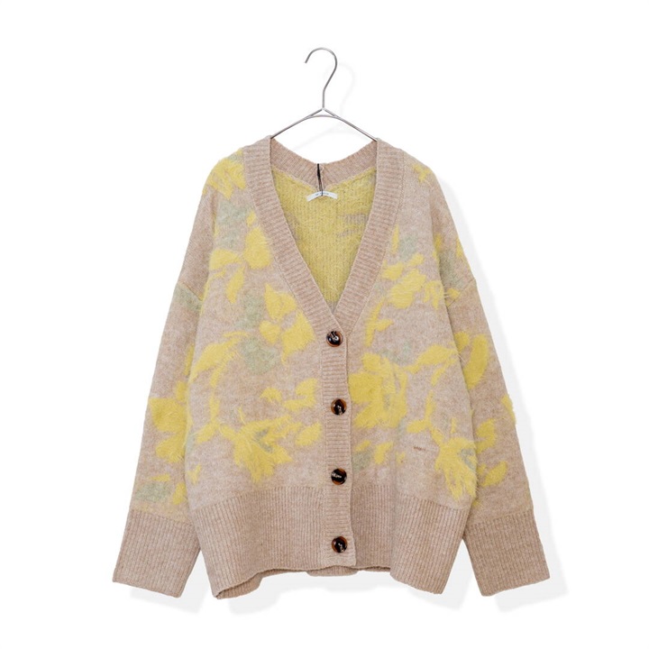 【le colis】ジャガード総柄 長袖ニットカーディガン(25 杢ベージュ)