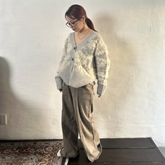 【le colis】ジャガード総柄 長袖ニットカーディガン(03 杢グレー)