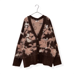 【le colis】ジャガード総柄 長袖ニットカーディガン(22 ブラウン)