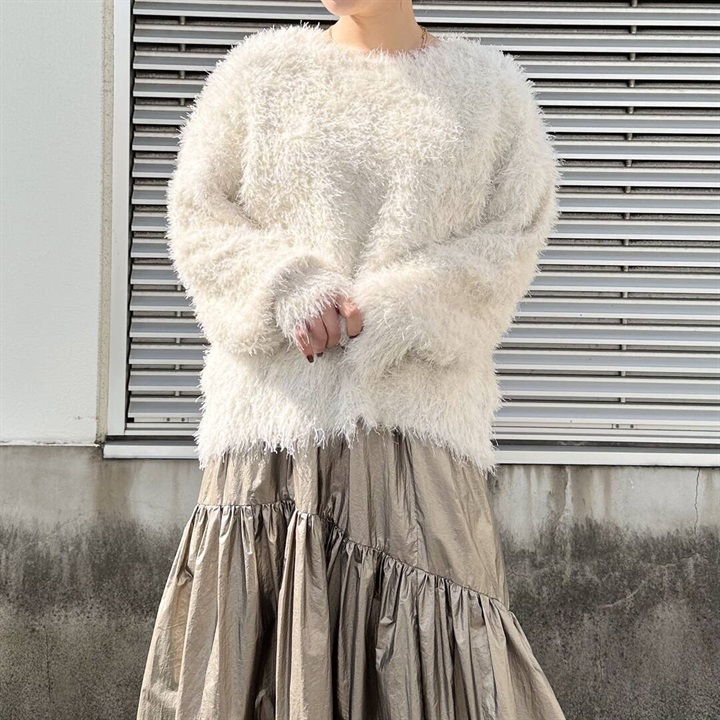 【hunch】引き揃えミックスシャギー 長袖ニットプルオーバー(02 OFF系)