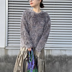 【hunch】引き揃えミックスシャギー 長袖ニットプルオーバー(09 GRAY系)