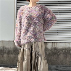 【hunch】引き揃えミックスシャギー 長袖ニットプルオーバー(14 PINK系)