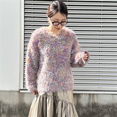【hunch】引き揃えミックスシャギー 長袖ニットプルオーバー