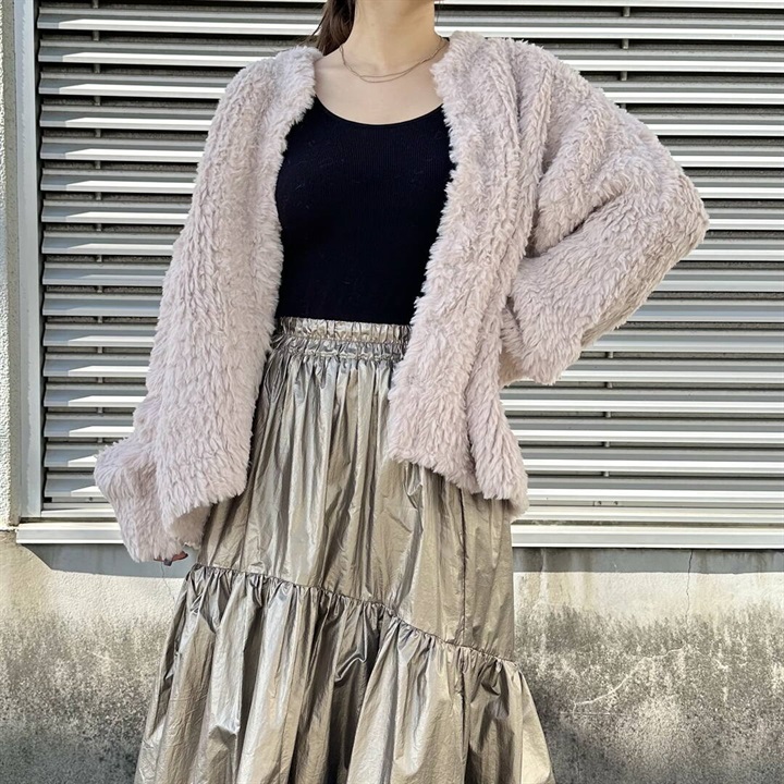 【hunch】長袖ファーニットカーディガンコート