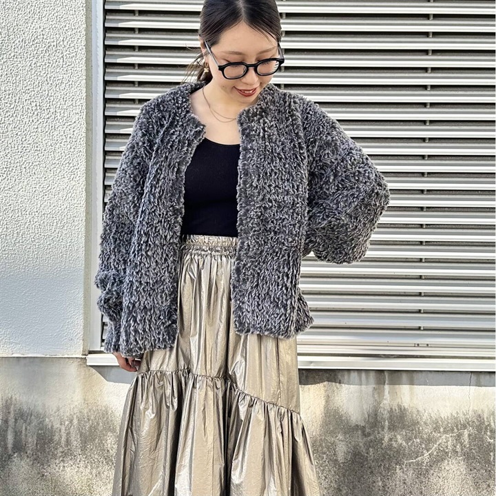 【hunch】長袖ファーニットカーディガンコート